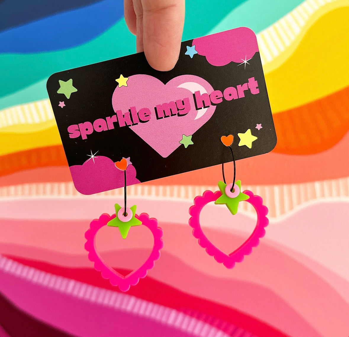 Heart Frill Earrings • Pink / Green