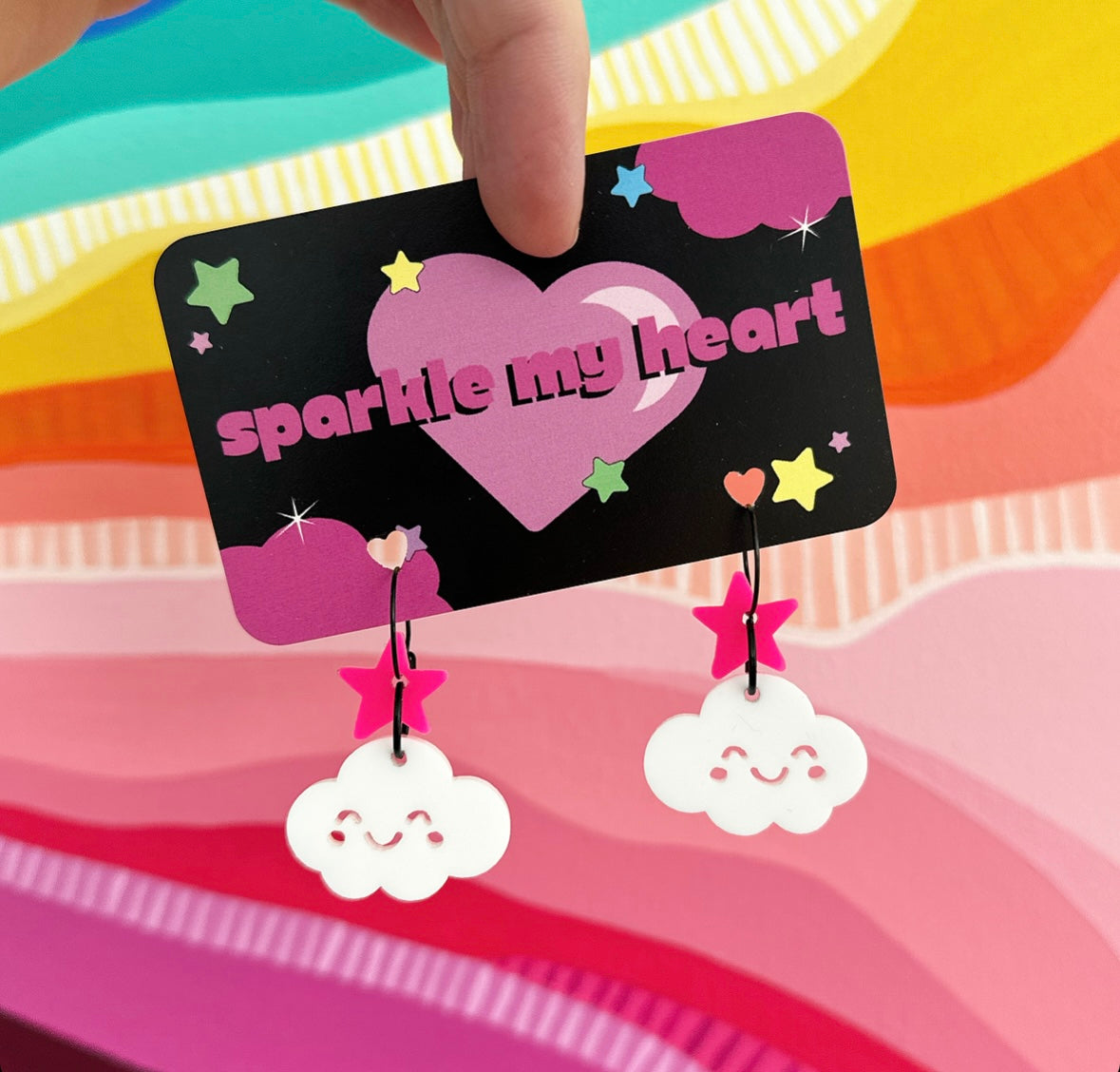 Cutie Cloud Earrings - White / Pink