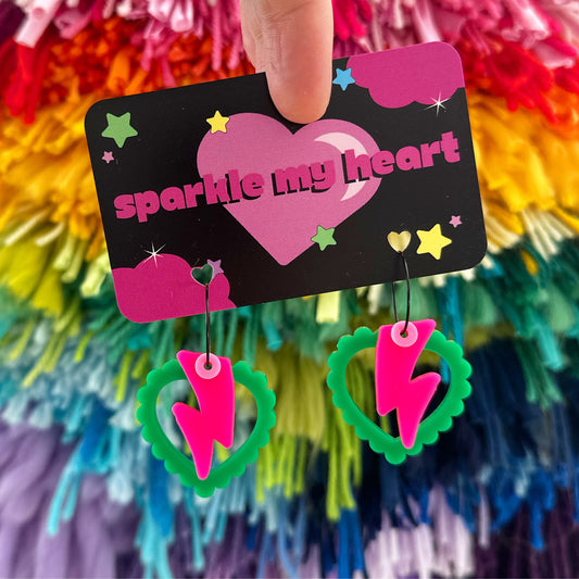 Love Struck Earrings • Green / Pink