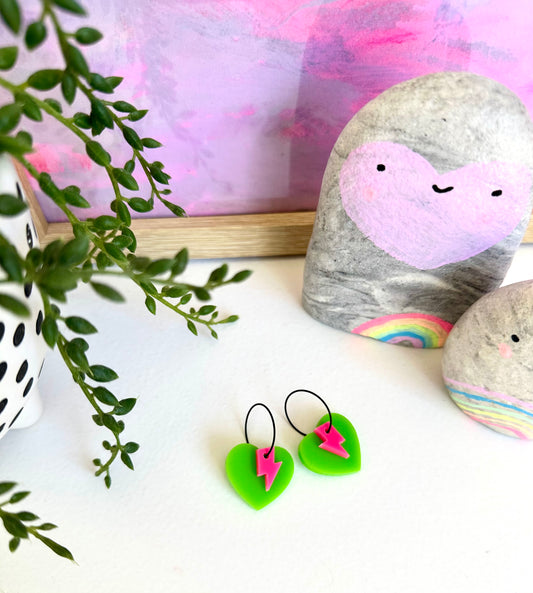 Heart Bolt Earrings • Green