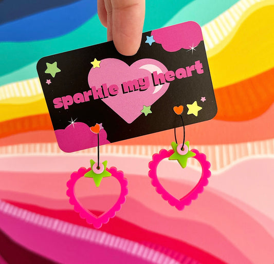 Heart Frill Earrings • Pink / Green