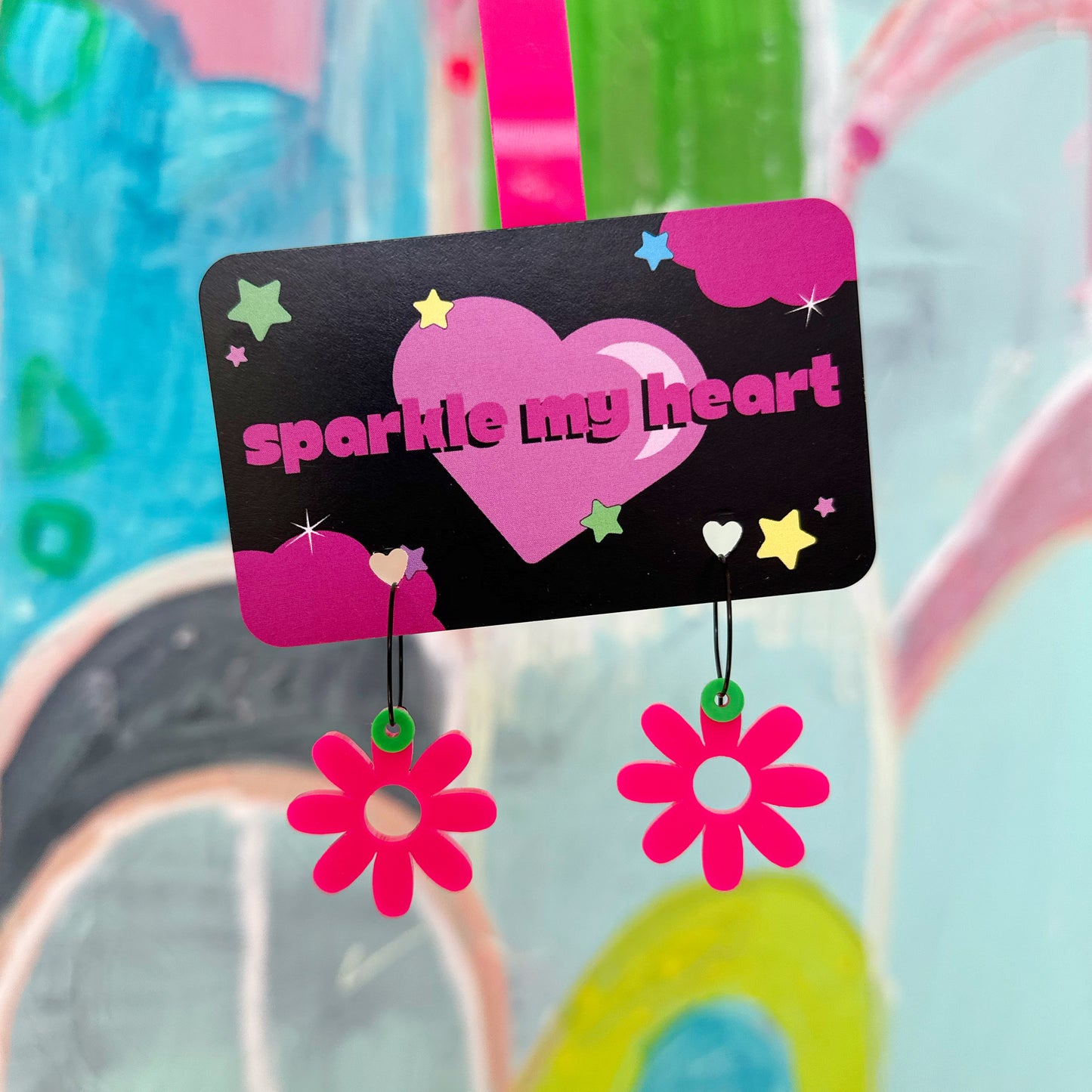 Daisy Love Earrings • Pink / Green