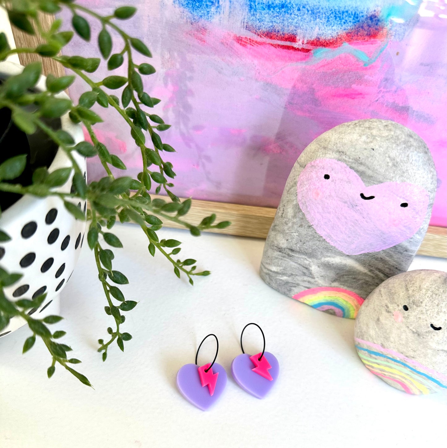 Heart Bolt Earrings • Purple
