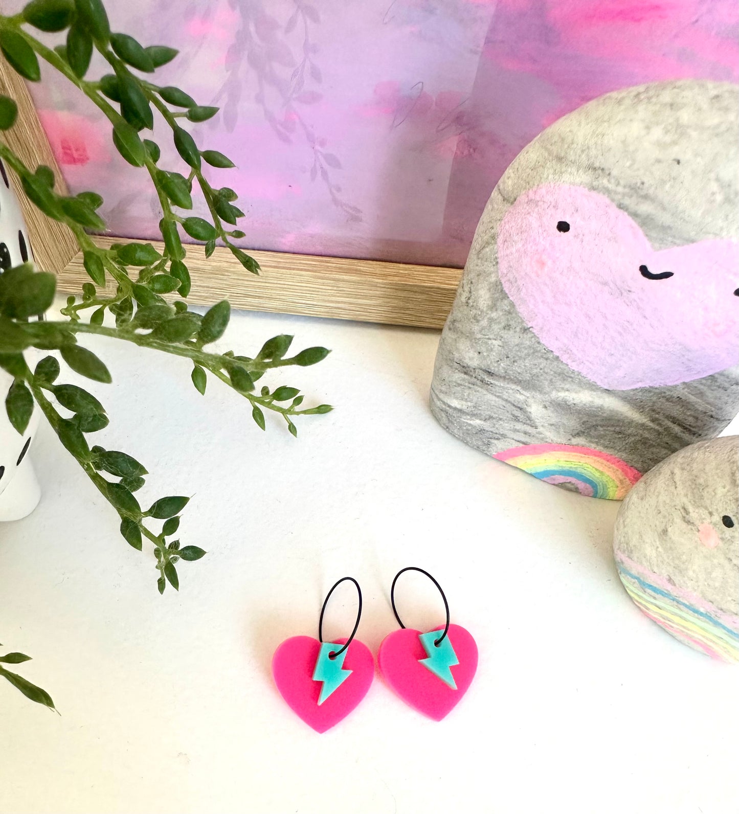 Heart Bolt Earrings • Pink