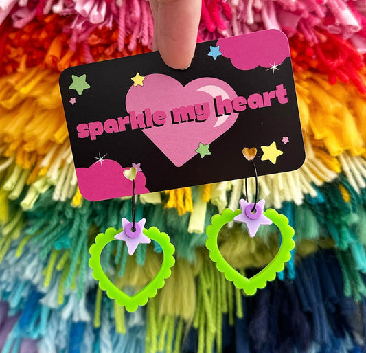 Heart Frill Earrings • Green / Purple