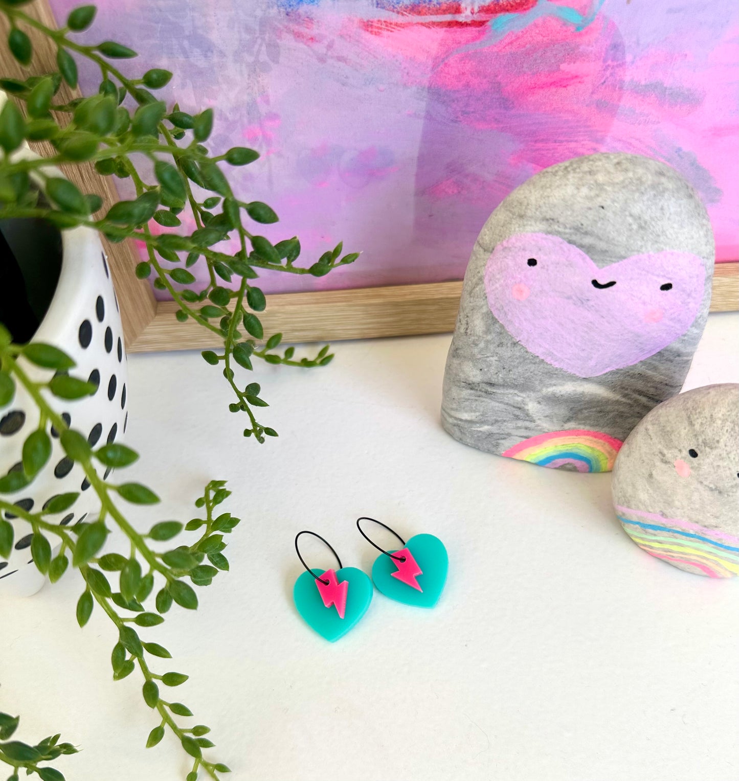 Heart Bolt Earrings • Teal