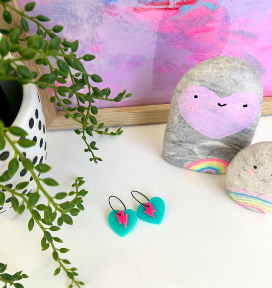 Heart Bolt Earrings • Teal