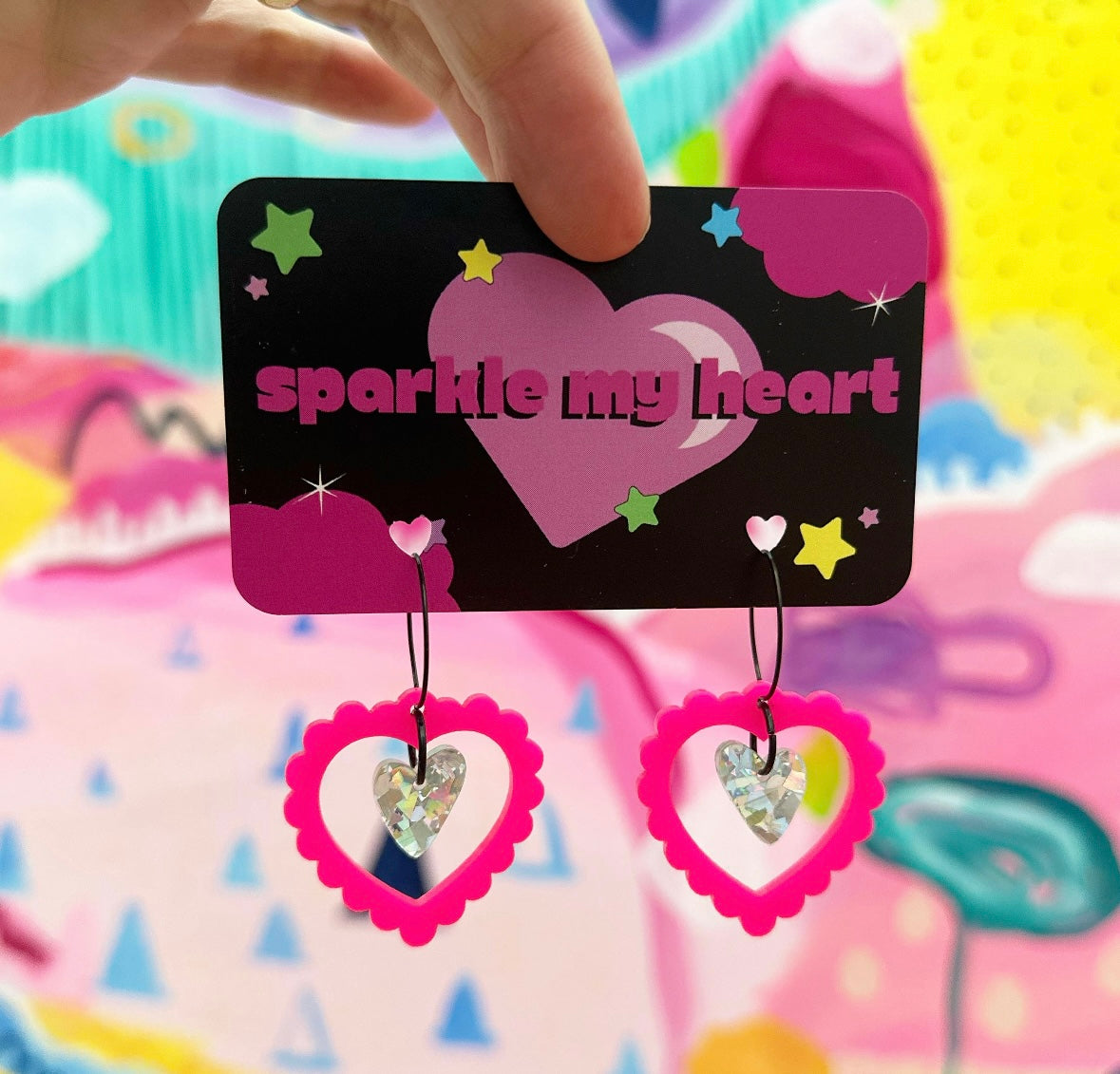 Sparkle Love Earrings • Hot Pink