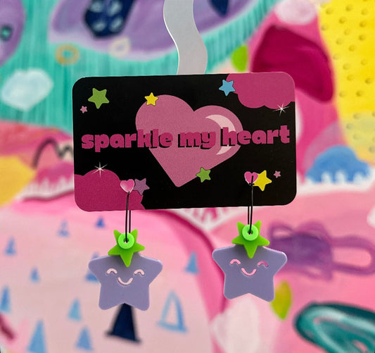 Happy Star Earrings • Purple / Green