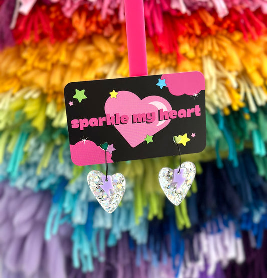 Sparkle Heart Earrings • Purple Bolt