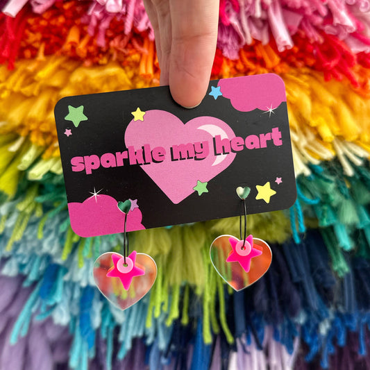 Heart You Earrings • Iridescent / Pink